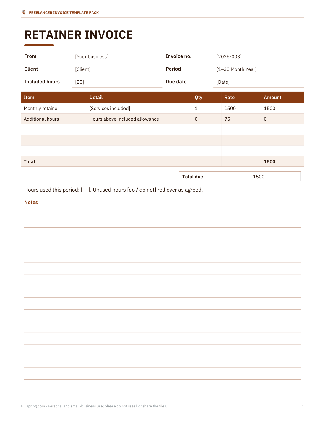 Preview of the first page of Monthly retainer invoice