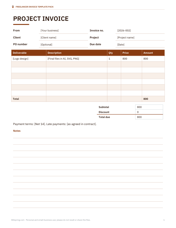 Preview of Fixed-Fee Project Invoice Template