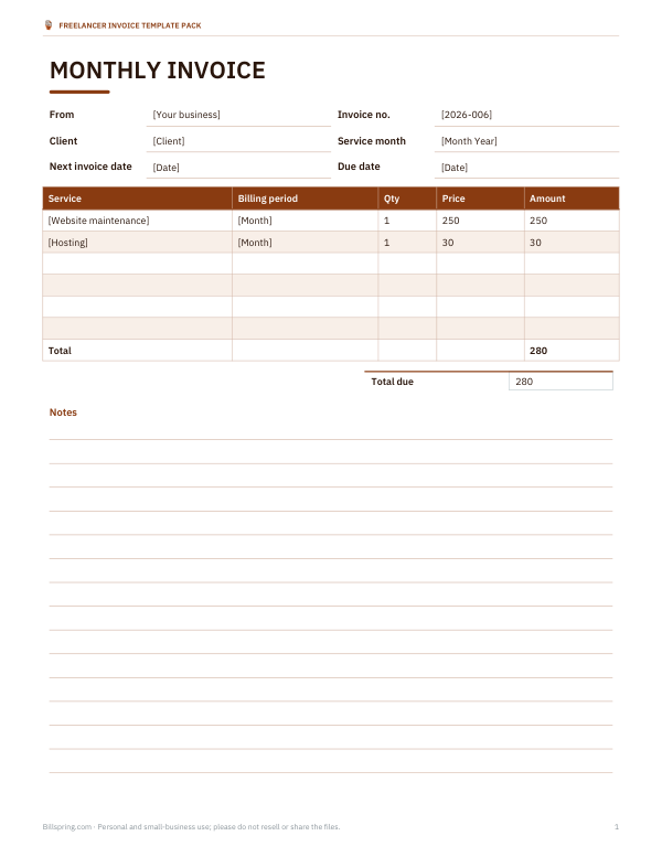Preview of Recurring Monthly Invoice Template